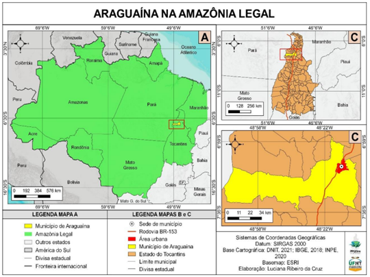 Mapa 02 - População Brasileira segundo os Grupos Etários e as Grandes Regiões, com recorte espacial em Araguaína Tocantins.